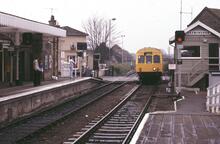 12.50 Ipswich - Lowestoft arriving at Saxmundham (ESK @ 91m 14ch) in the rain. 16 April 1988  (Ref:221535)