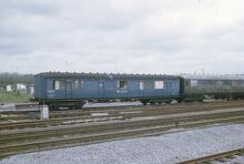 017020  Ex LNER bogie coach in Departmental use as Mess and Tool van.Tallington (ECML) 11 May 1975