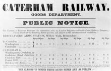 Caterham Railway Goods Rates 1856 (Extract) (Ref: 031459)
