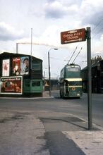 Tees-side Railless Traction Board trolleybus Reg. No. CPY309,  Fleet No. 11, at Smeaton Street and Marsh Road, North Ormesby. 13 May 1968