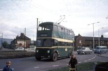 Teesside Railless Traction Board trolleybus Reg. No. GAJ17, Fleet No 7, at Birchington Avenue and Broadway roundabout junction, Grangetown . 13 May 1968