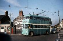 Teesside Municipal Transport trolleybus Reg. No CPY310, Fleet No. 12 at High Street and Normanby Road, Normanby. 13 May 1968